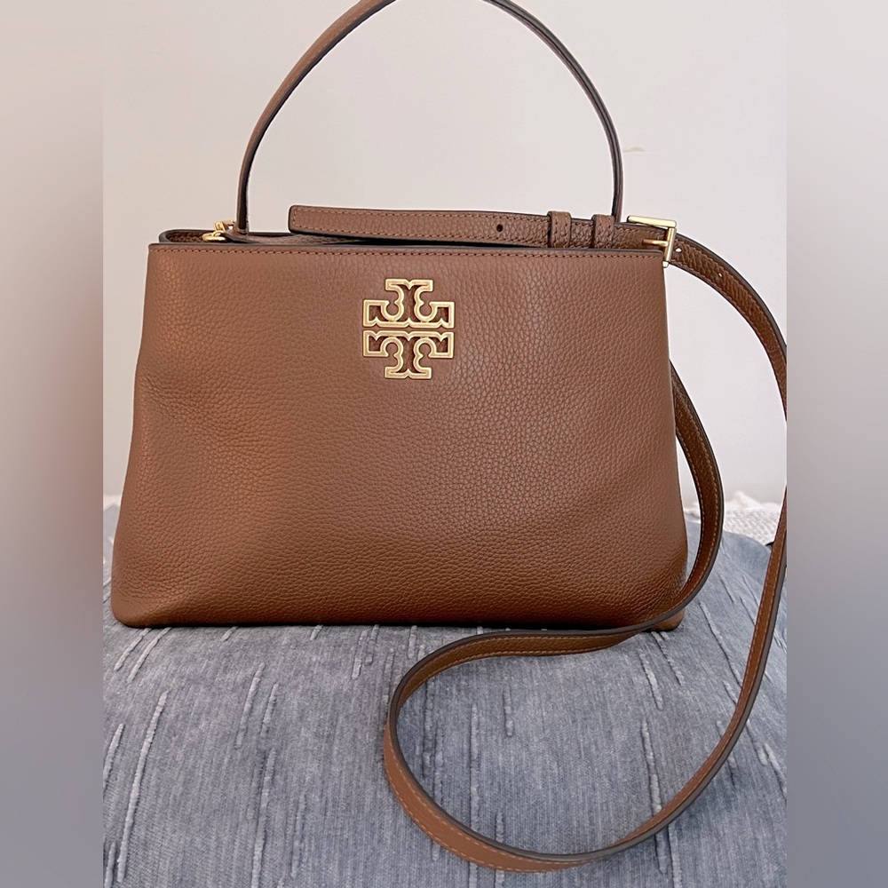 Tory Burch Leather Britten Satchel hand or crossbody bag GORGEOUS! Gold accents